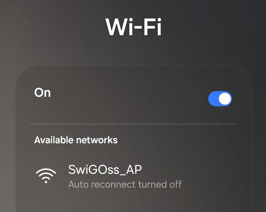 SwiGOss_AP listed under Available networks on a phone