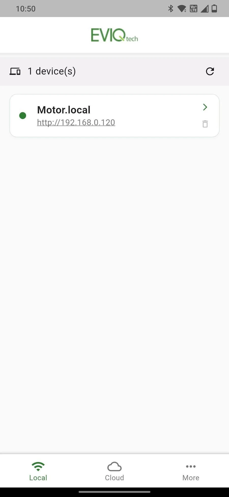 Local tab showing Motor.local at 192.168.0.120 online