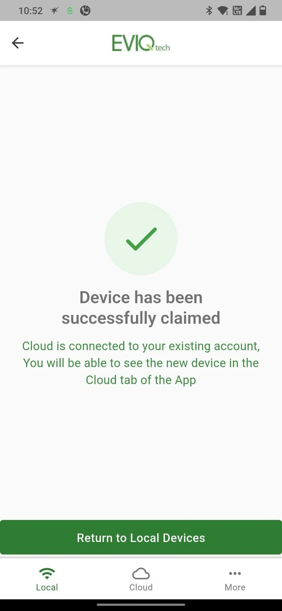 Device has been successfully claimed confirmation
