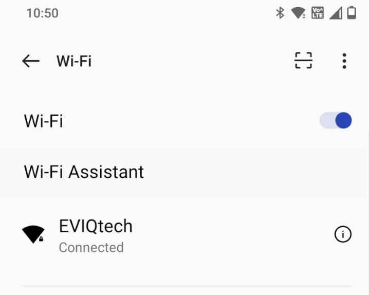 Phone WiFi settings connected to the home network