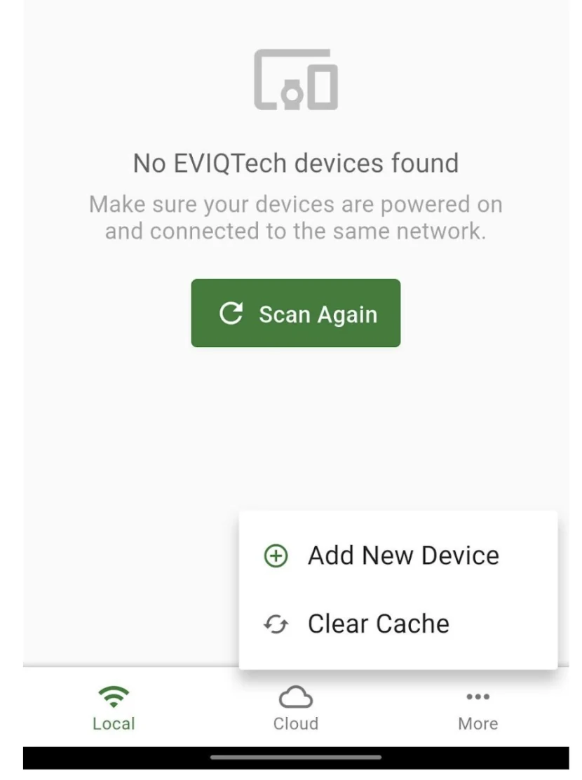 App menu with Add New Device option