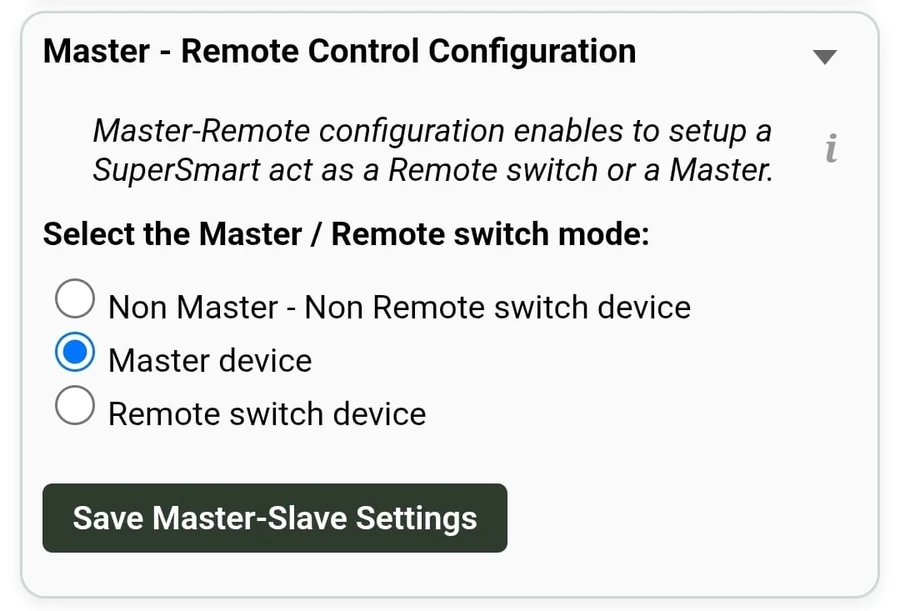 Master - Remote Control Configuration with Master device selected