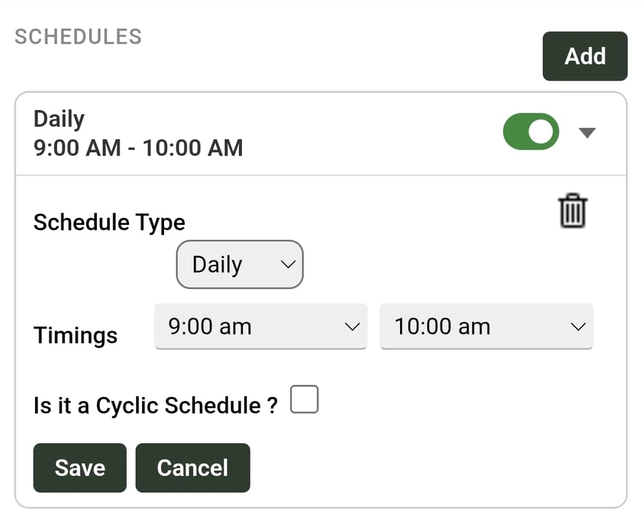 Daily schedule from 9:00 AM to 10:00 AM