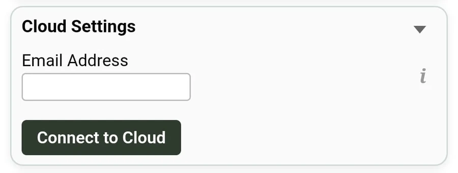 Cloud Settings with email address and Connect to Cloud button
